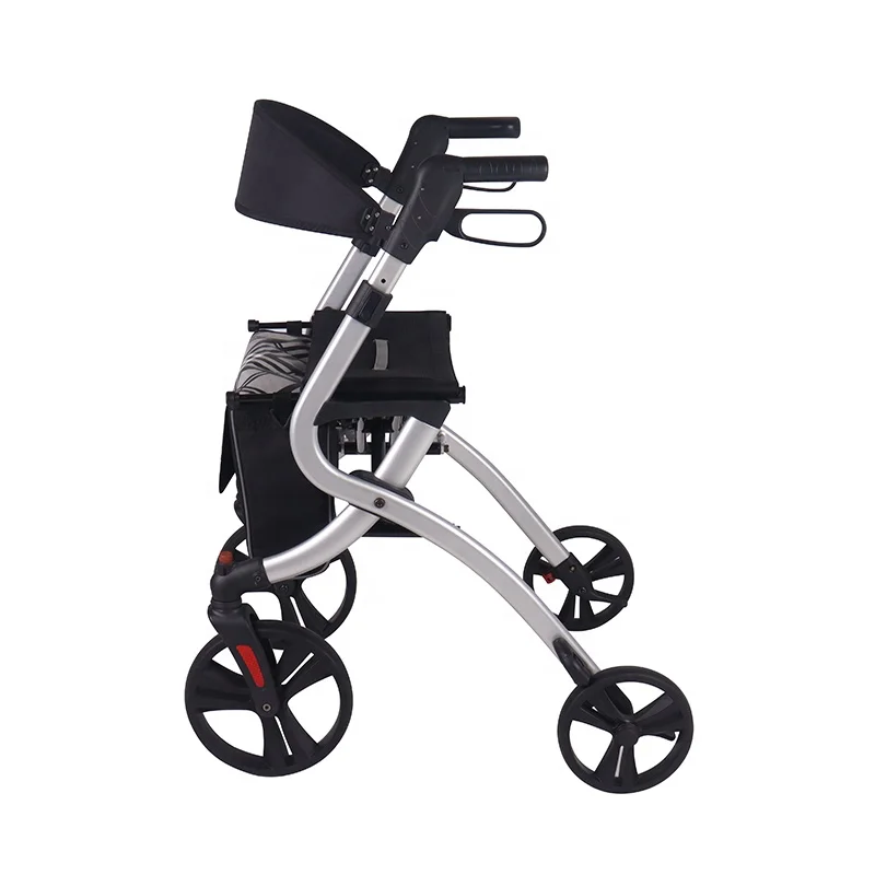 Height Adjustable Walker Rollator Aluminum Walker Rollator Portable Rollator Walker With Seat Big Wheel For Elderly