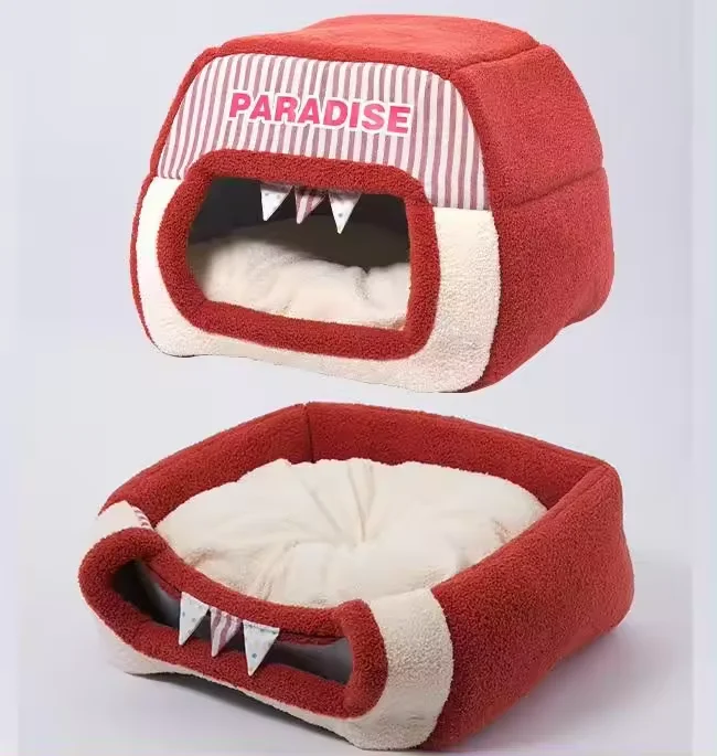 Washable Winter Creative Clown Yurt Slippers Shaped Warm Cat Nest Cat Castle Bed Cute Cartoon Pet House