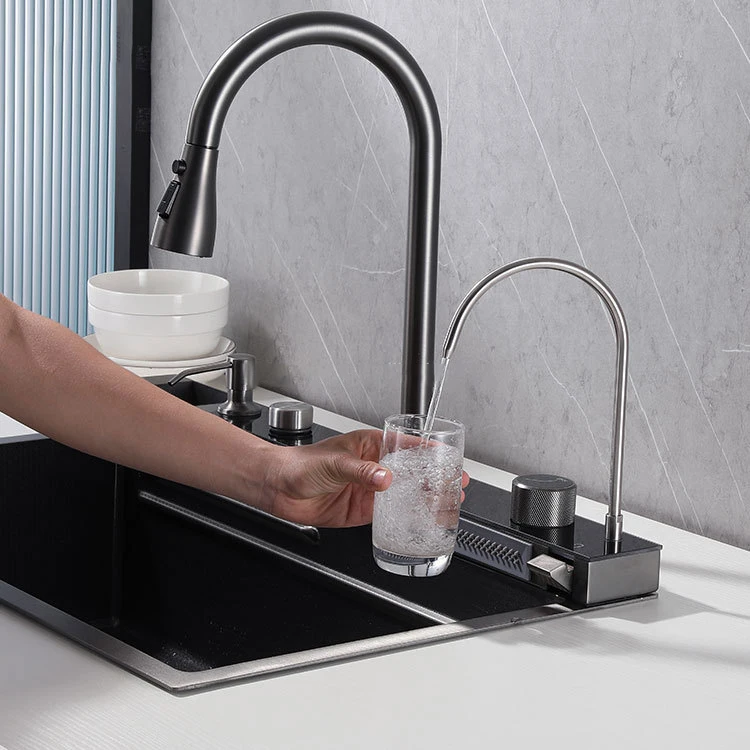 JY7546 Thickened Piano Key Multifunction Sink Anti-Scratch LED Digital Display Waterfall Kitchen Sink With Cup Washer