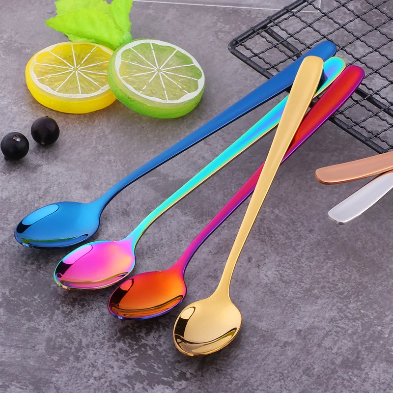 Wholesale cheap custom home hand polish stainless steel tea sugar coffee serving spoon long handle ice cream latte spoon