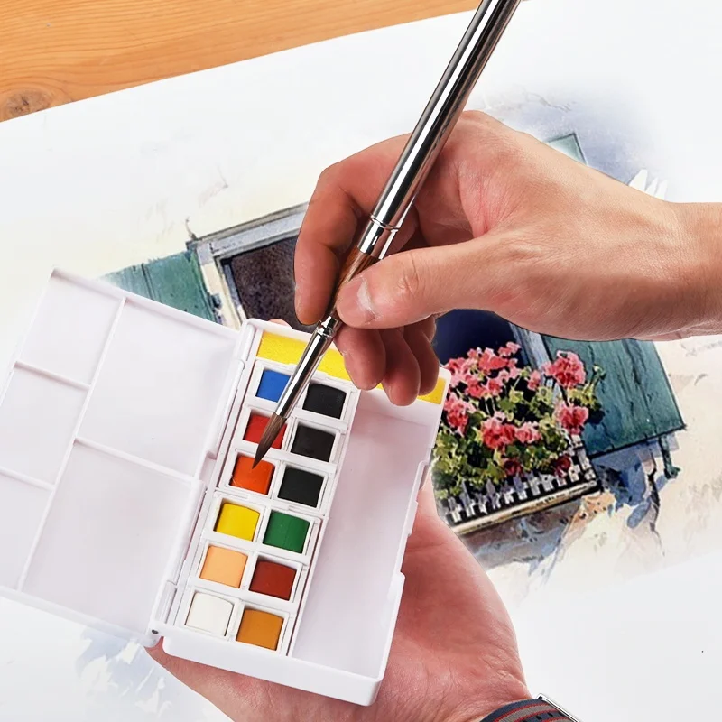 Hot Sale Round Travel Paint Brush Portable Sable Brush Rosewood Acrylic Watercolor Painting Brushes