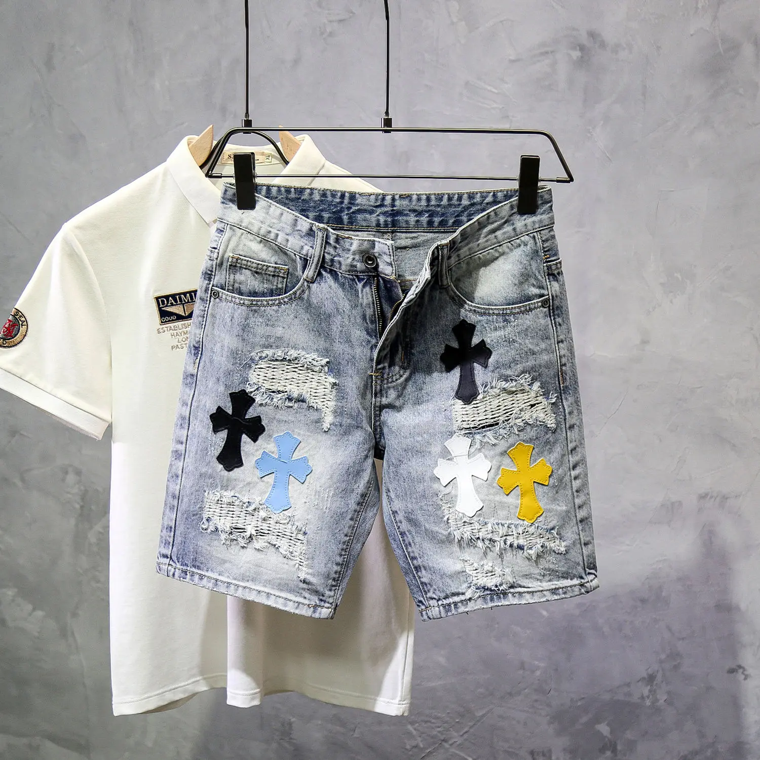 Customized Mens Loose Shorts Summer Streetwear Vintage Shorts Mens Fashion Casual Printed Loose Denim Jeans Shorts