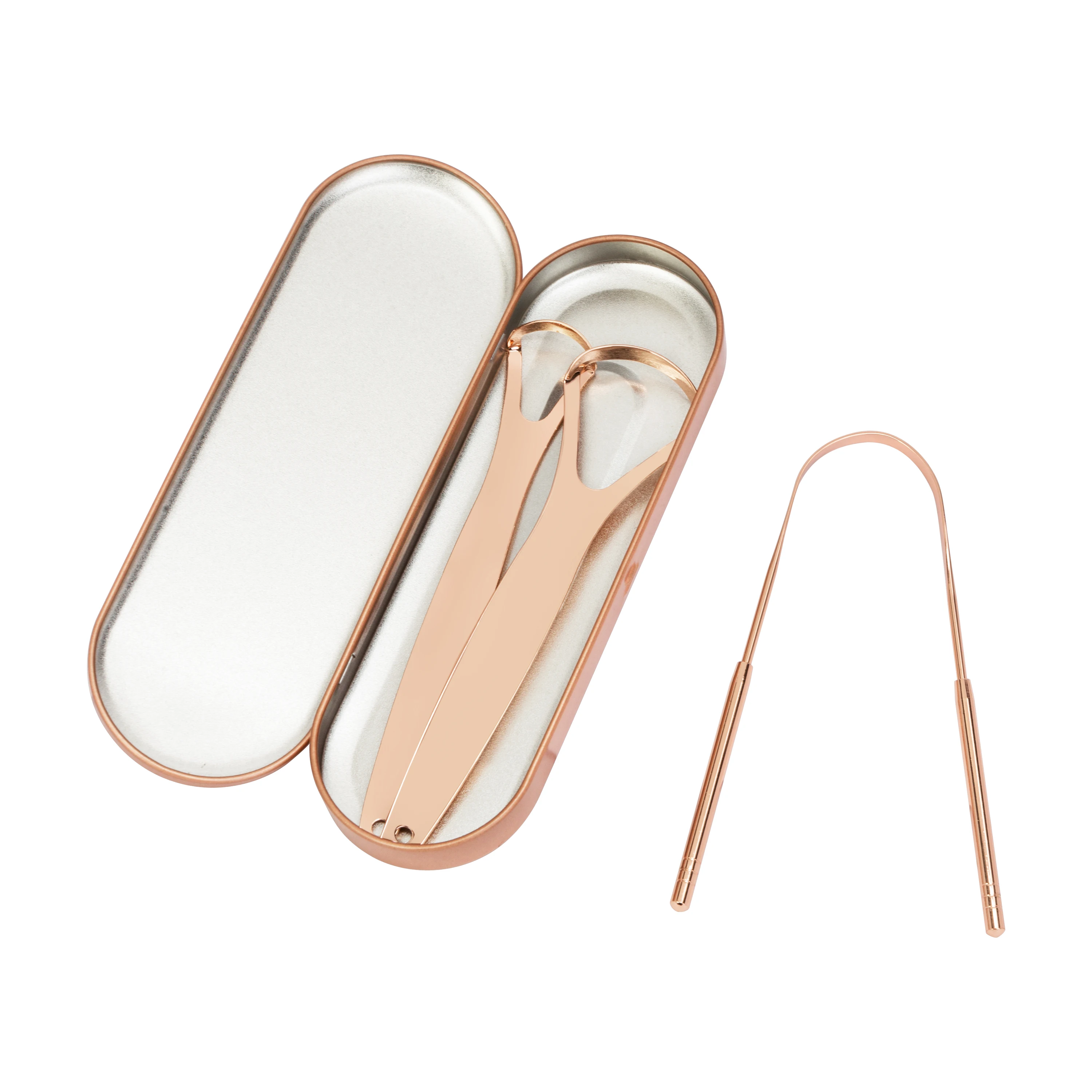 Free Samples Custom Oral Care Dental Tongue Cleaner Rose gold U Shape Stainless Steel Tongue Scraper For Adults Kids