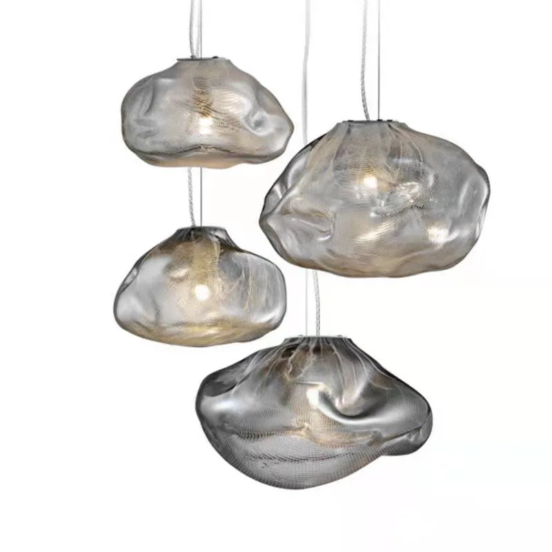 Nordic Design Smoky Grey Art Hanging Lamp Decorative Blown Glass Pendant Light Restaurant Chandelier