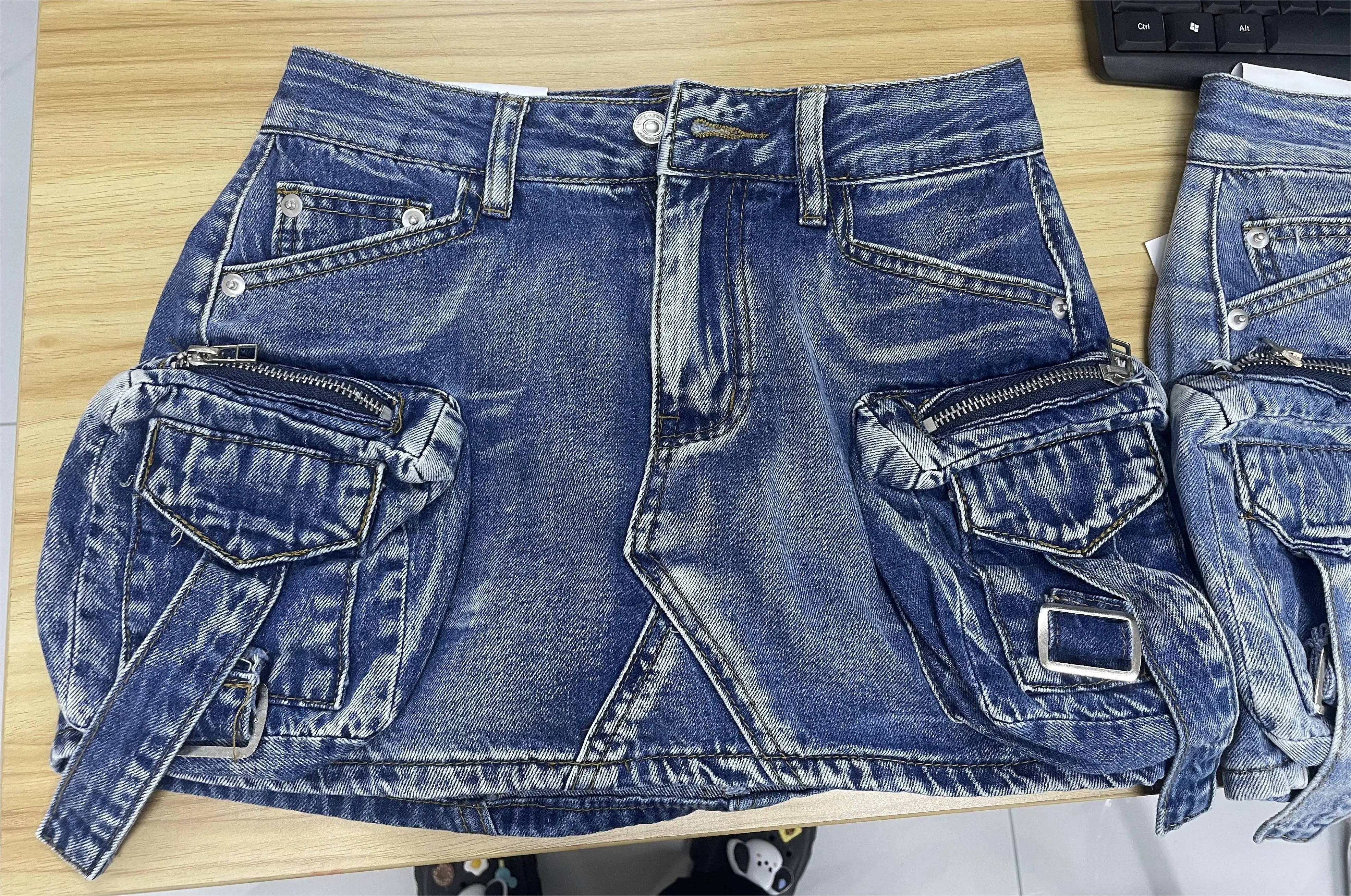 Mini Pink Denim cargo Skirt Sexy School Girls Short Skirt With Pockets Wholesale Short Denim Skirts For Women