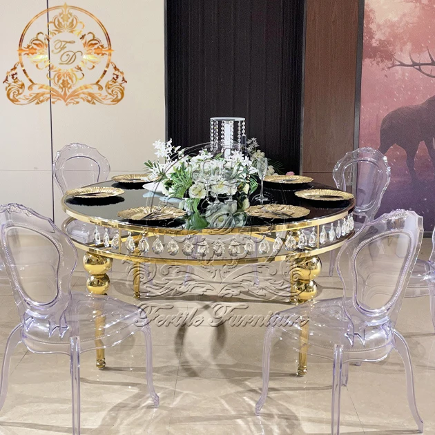 Crystal side round shape clear glass wedding center table