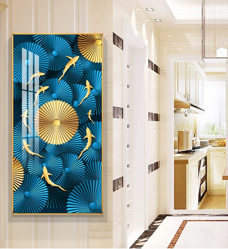 Decoration Home Art Fish Print Painting Aluminum Alloy Framed Crystal Porcelain Painting