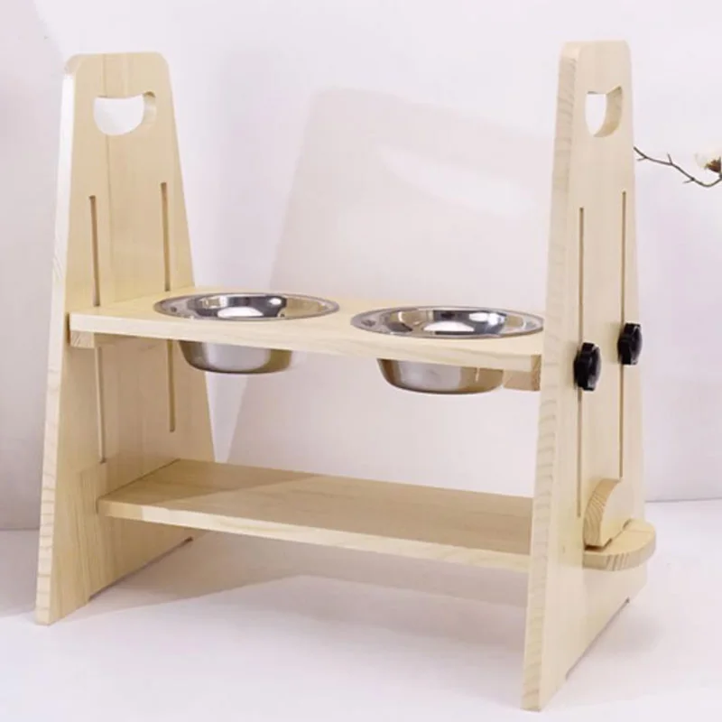 2022 new design amazon Adjustable Solid Wood Frame Raised Cat dog pet feeder Elevated Cat dog wood Bowl Pet Food Bowl with stand
