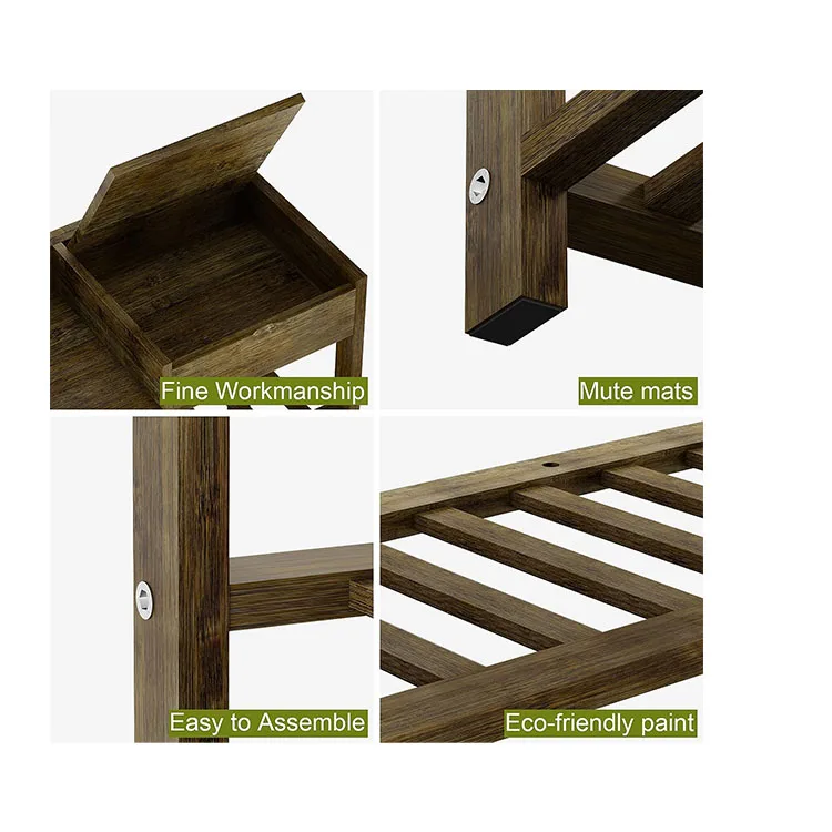 Portable Natural bamboo 6 tiers Shoe Organizer with Small Storage Box for entryway 3 colors