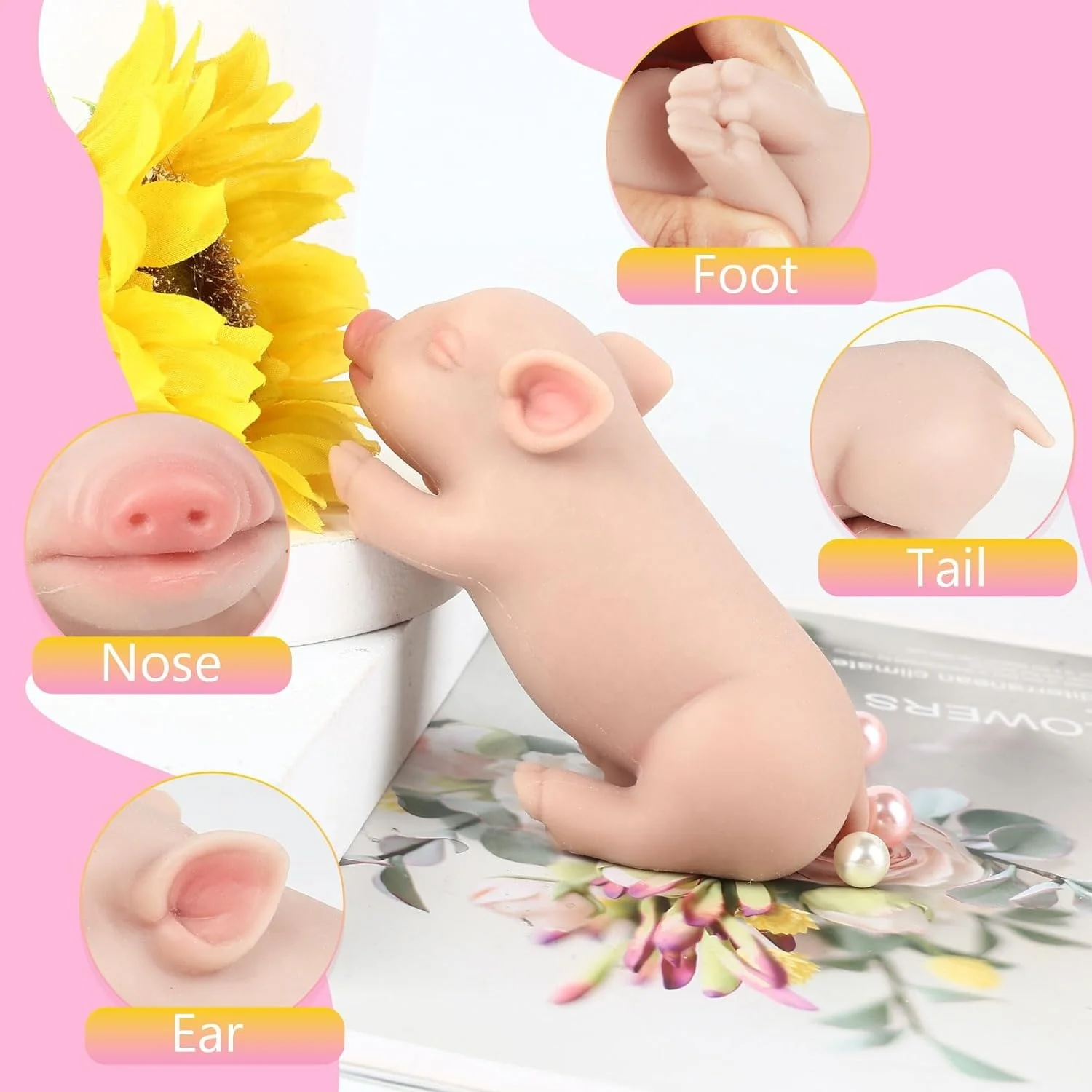 14CM Silicone Reborn Sleeping Pig Doll Realistic Art Mini Piglet Toys for Children Christmas Dolls