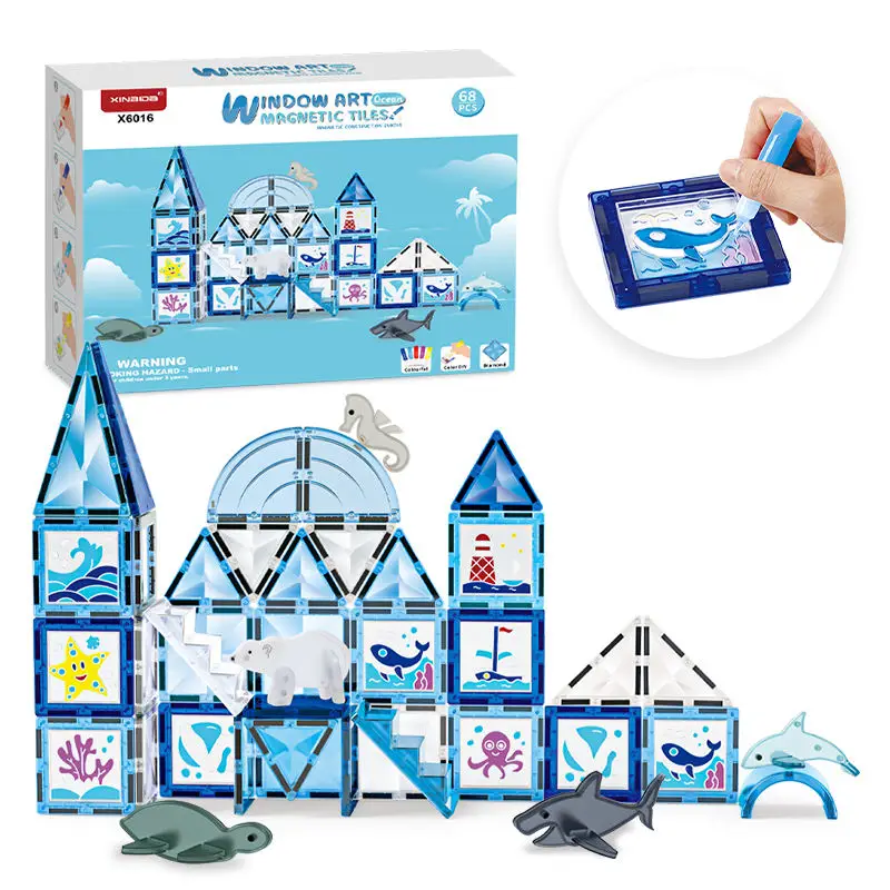 EPT Creative Children Toy Magnetic Tiles Kids Early Education 3D Magnetic Building Tiles With Color Glue Painting Learning