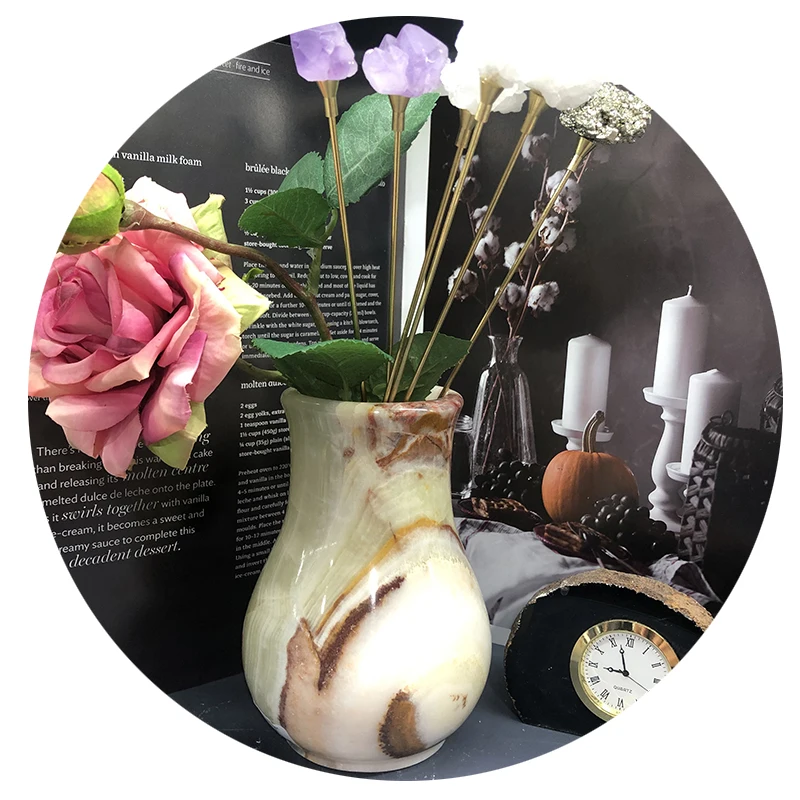 Folk Crafts carved jade mixed materials crystal vase healing stone for home decora