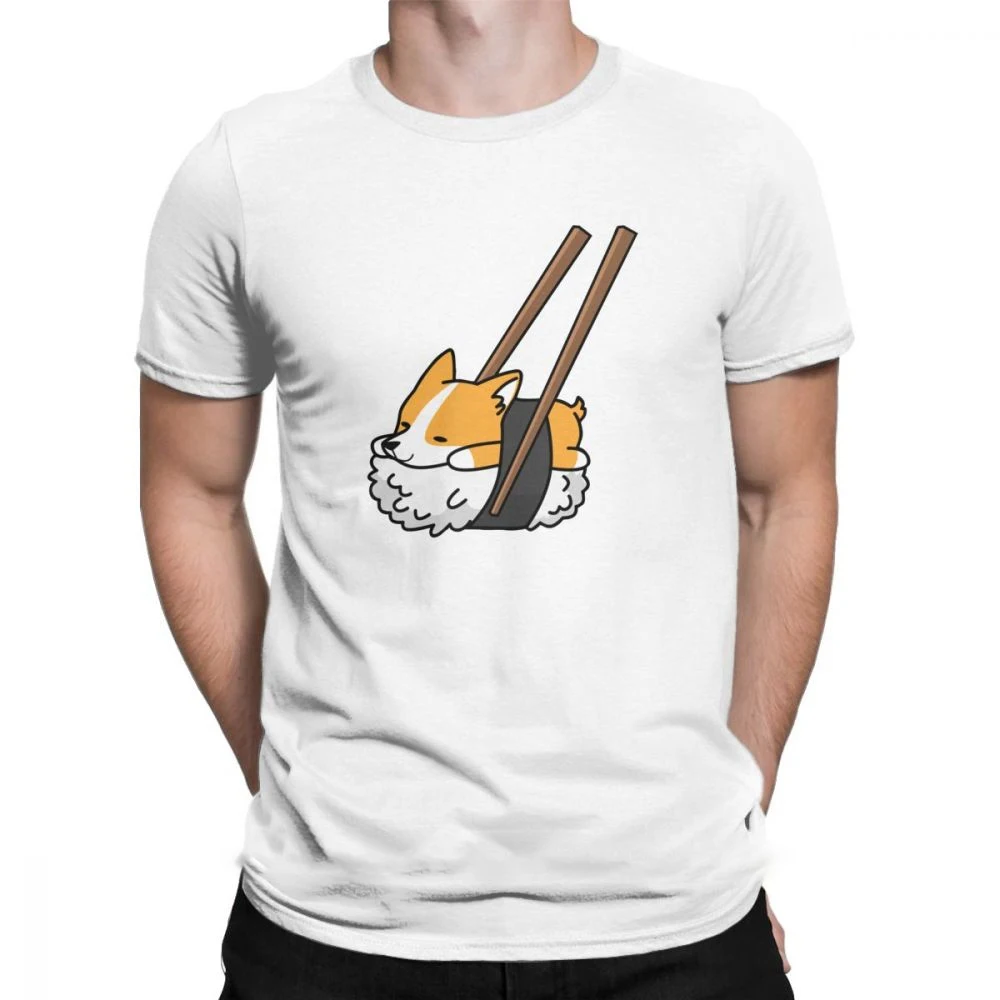 
Men T Shirts Funny Sushi Corgi Dog Leisure Short Sleeve Tee Shirt Round Neck Clothes Pure Cotton Graphic T-Shirt Plus Size Tops 