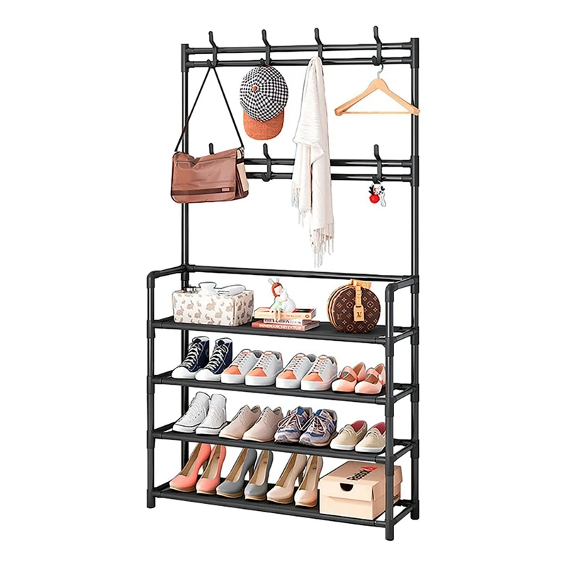 High quality Cheap Price Closet Entryway 4 Tier Black Shoe Rack Stand Organizer For Wholesale
