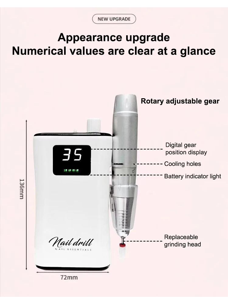 2024 Nails Supplies Salon Use Coreless Rechargeable Nail Drill Machine Low Noise Electric File 35000 RPM