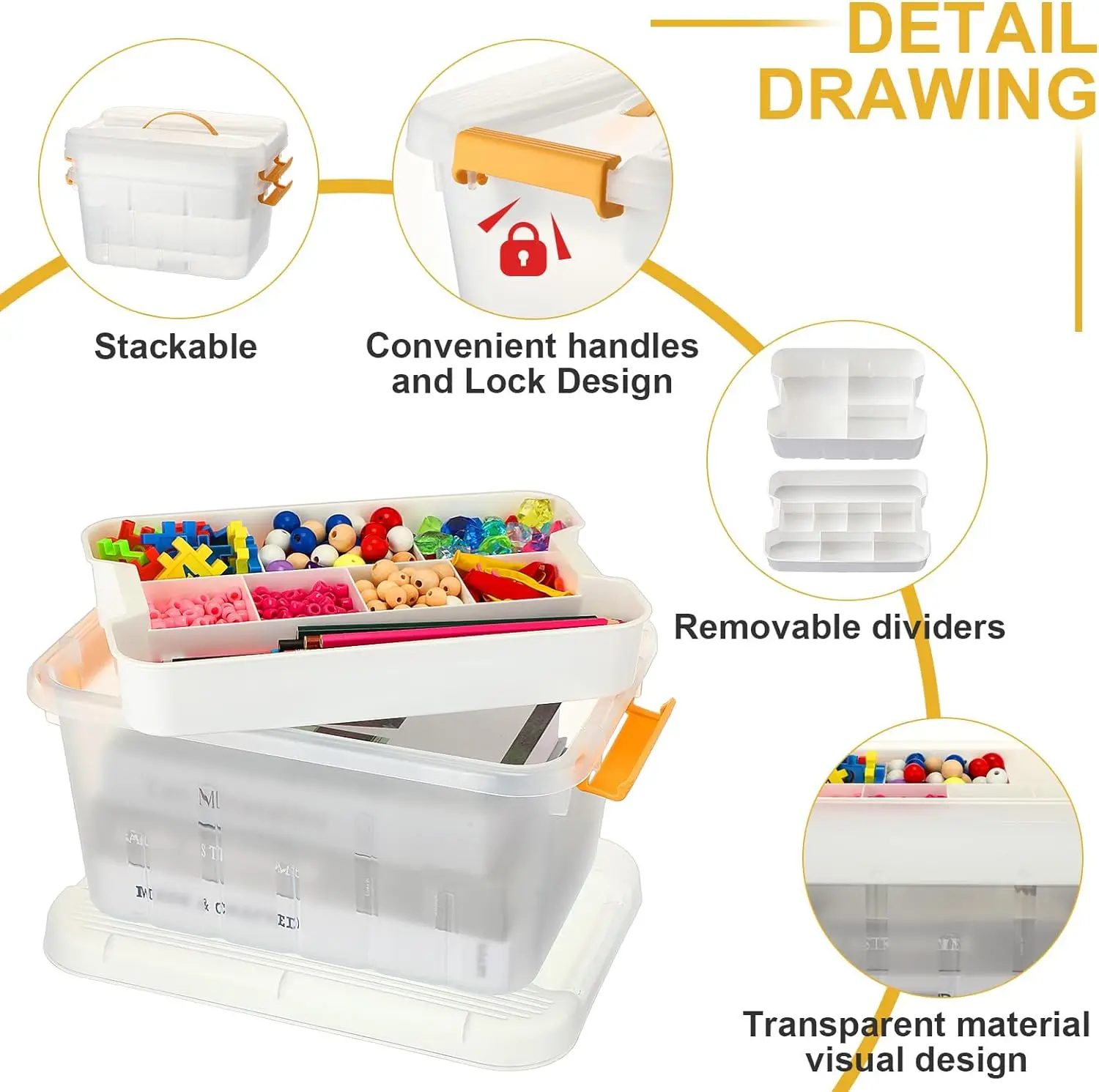 12 Qt Storage Box with Removable Tray Clear Plastic Storage Container Box with Lid organizing tool boxes for Craft Supplies