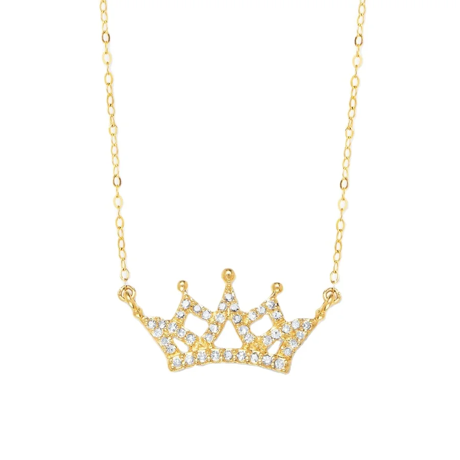 OEM/ODM Custom 14k Gold Plated 925 Sterling Silver Cubic Zirconia Crown Pendant Necklace