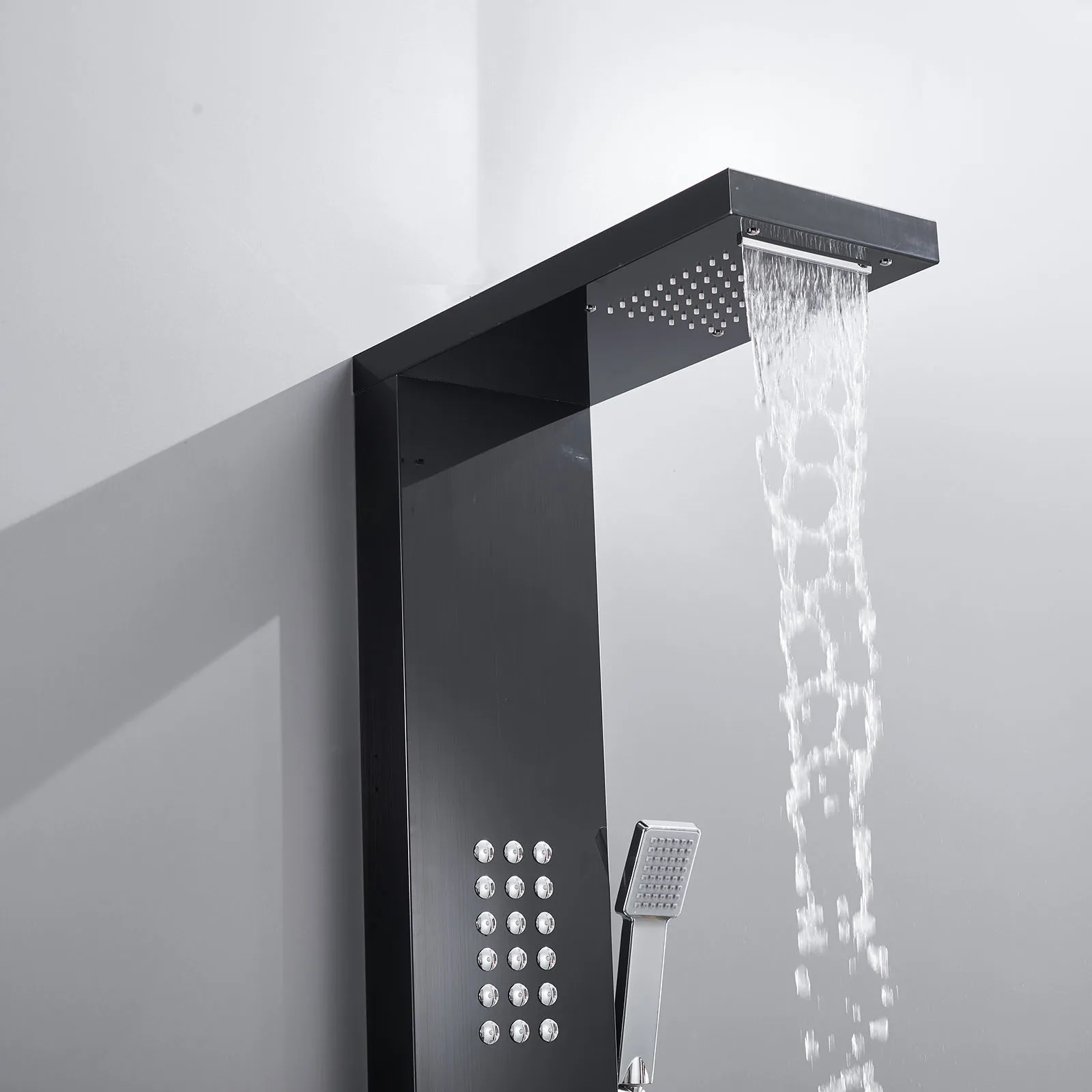 Fapully Modern Hotel Duchas Stainless Steel Massage Spa Rain Bathroom Wall Mount Shower Column Screen Panel Mixer Faucet System