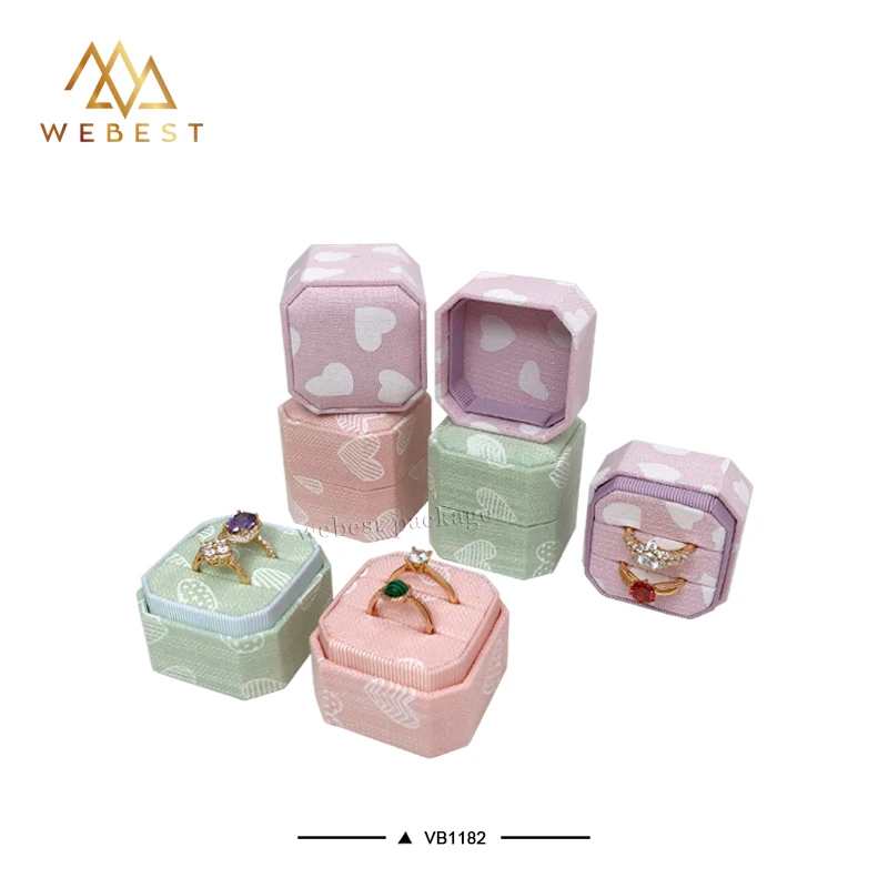 Webest equal octagon velvet ring box jewellery gift box velvet wedding ring box for 2 rings