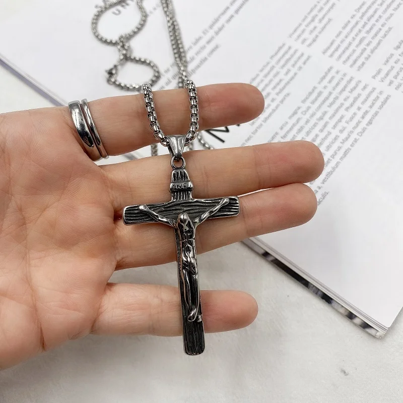 
classic vintage Jesus cross chains necklace for men stainless steel religious christian necklace 