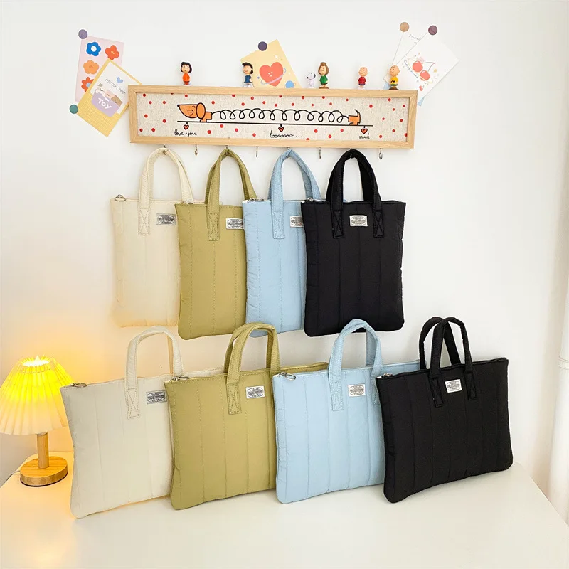 Custom Quilted Nylon Laptop Briefcase Puffy Cotton Laptop Protector Zipper Closure Shockproof Laptop Tote Bag with Handle