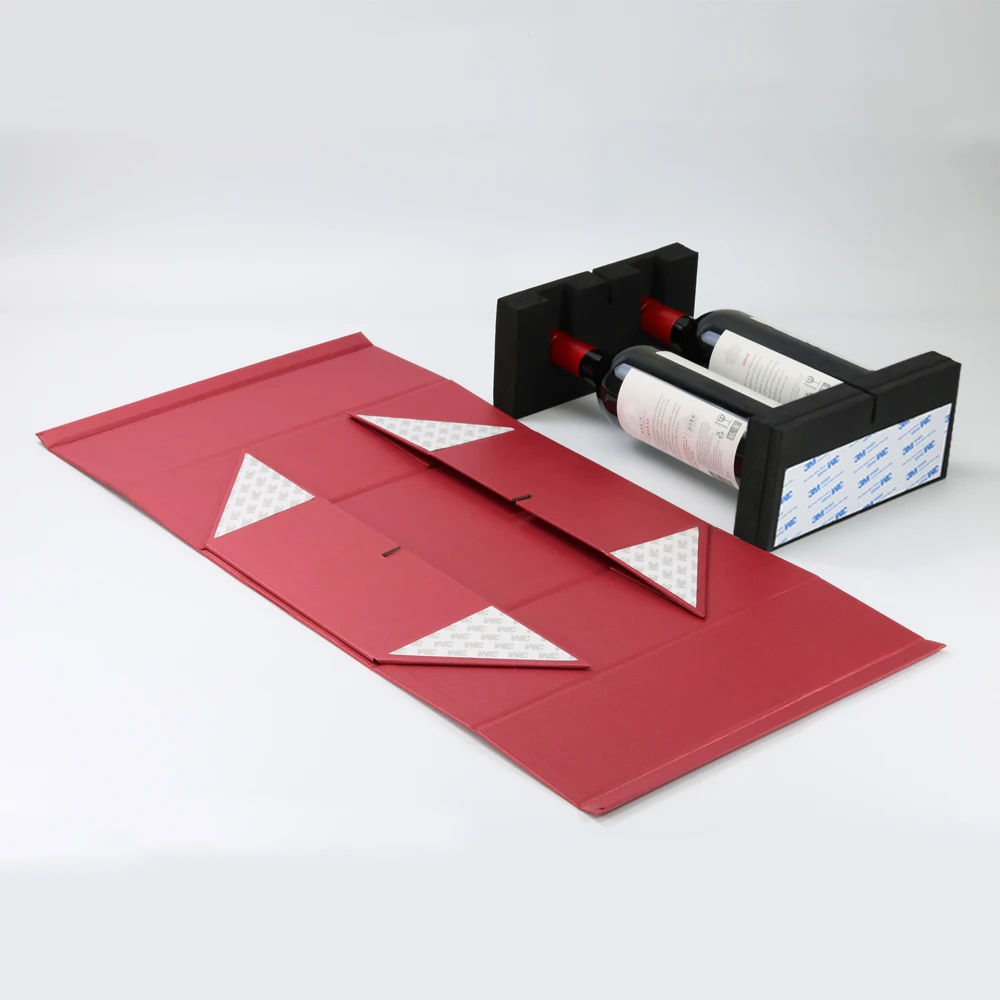 Collapsible Magnetic Closure Rigid Gift Paper Box For Two Wine Or Alcohol Bottles Packaging