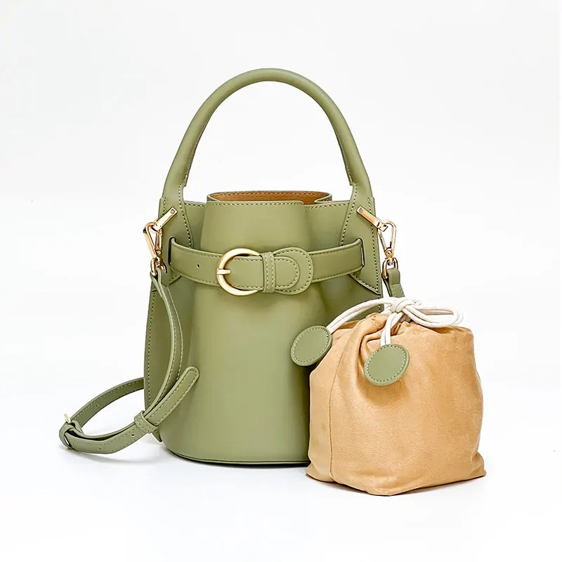 full grain Large capacity genuine leather women bucket bags split leather fashion cow handbags