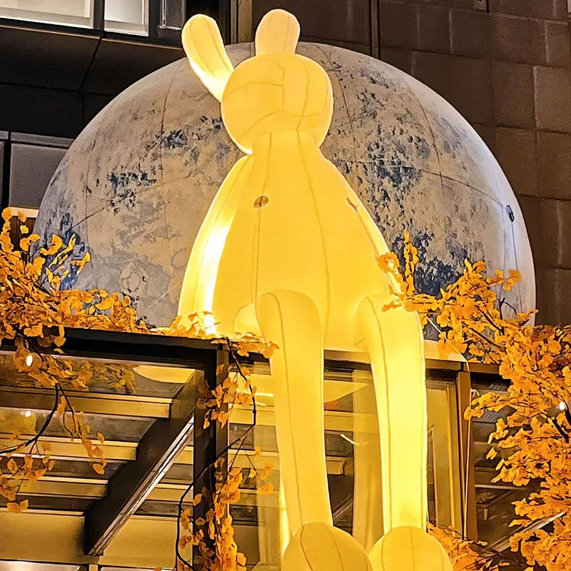 Outdoor LED Decoration Inflatable White Rabbit For Festival Giant Cartoon Advertising Inflatable For Art