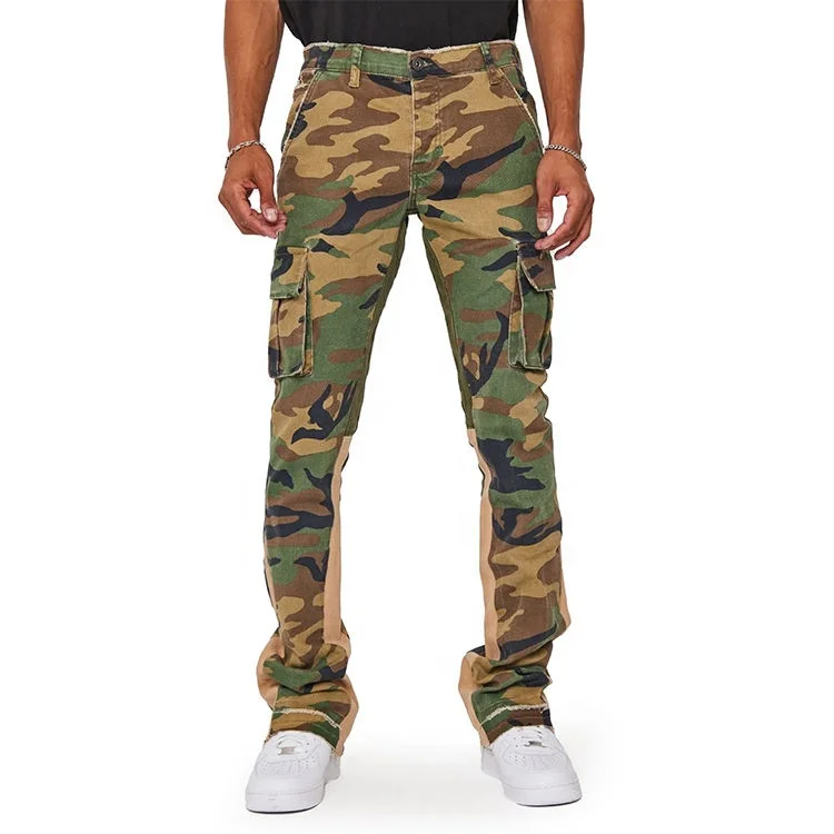 Manufacturer Sale Casual Camo Denim cargo Pants Camouflage Colored Cargo Pocket Jeans  Custom Stacked Jeans