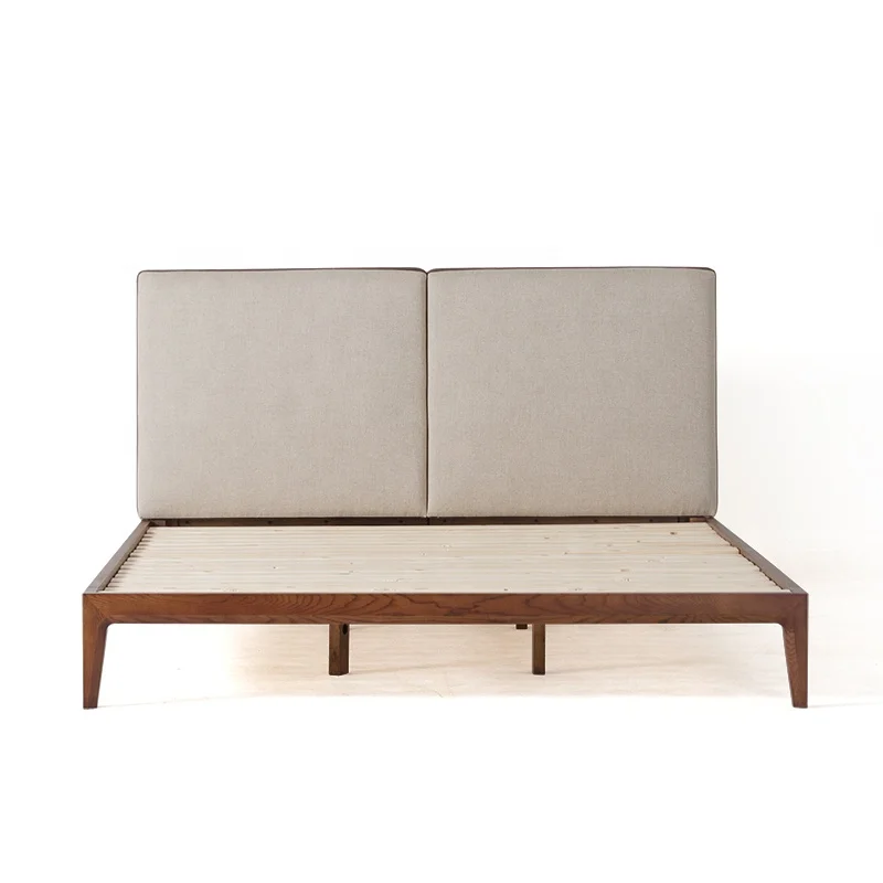 Light Luxury Solid Wood fabric Upholstered Bed Modern Minimalist Wooden Bedroom Furniture 1.5m noridc design Beds
