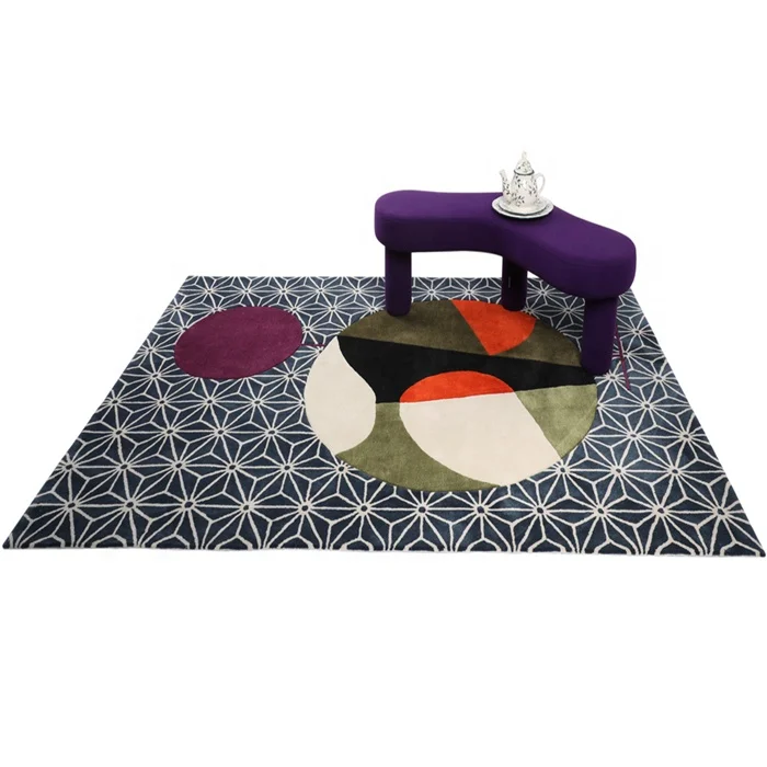 
China Manufacturer Nordic Geometric Custom Size Blue Carpet and Rug Bedroom Living Room 