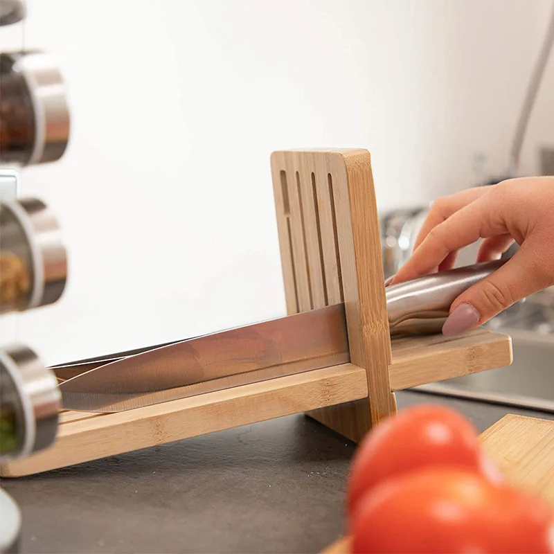 Custom Kitchen Organizer Storage Holder Bamboo Wooden Knife Block