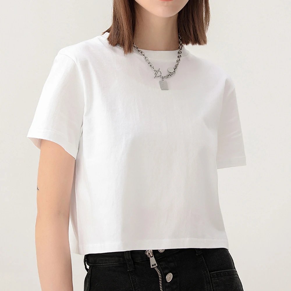 Summer 100%  Cotton Sexy Casual Acid Wash Retro Embroidery Print Short Navel Cropped Crop Tops For Women Crop Top T-Shirt