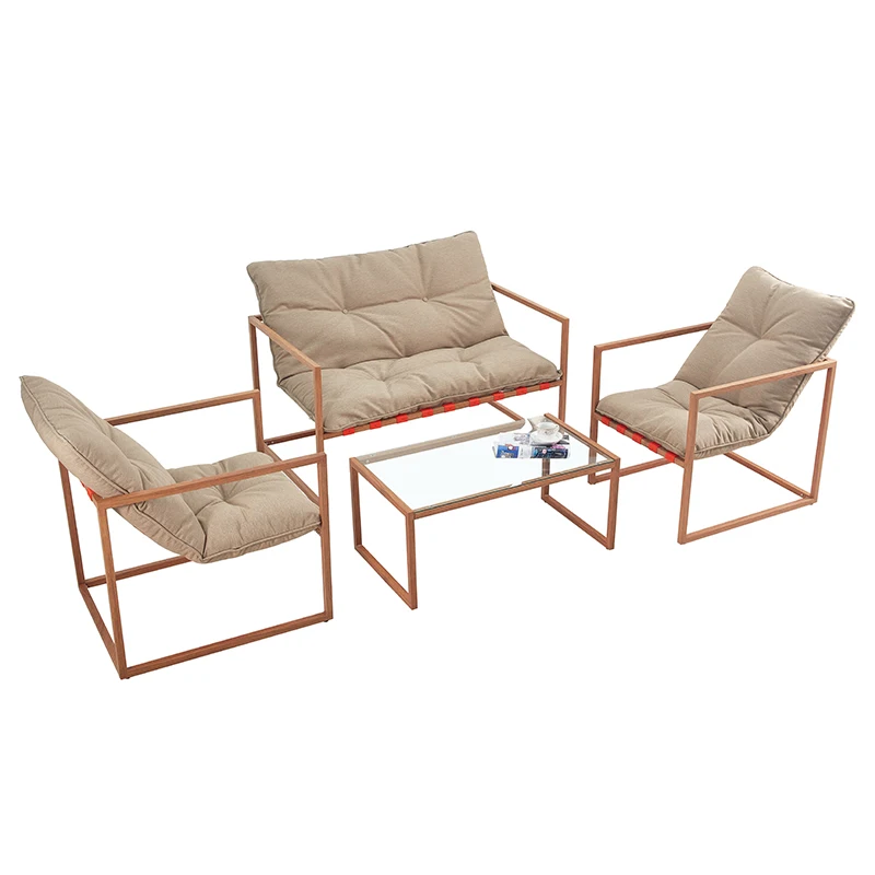 Горячая Распродажа, высокое качество, новый стиль, популярный металлический уличный набор, стеклянный стол с тканевым стулом, садовый набор мебели