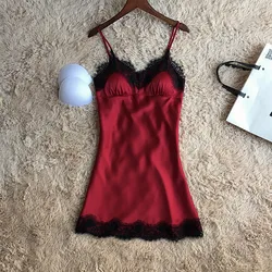 High Quality Lingerie Silk Sleepwear Sleeveless Chemise Pajamas Satin Lace Night Dress for Women