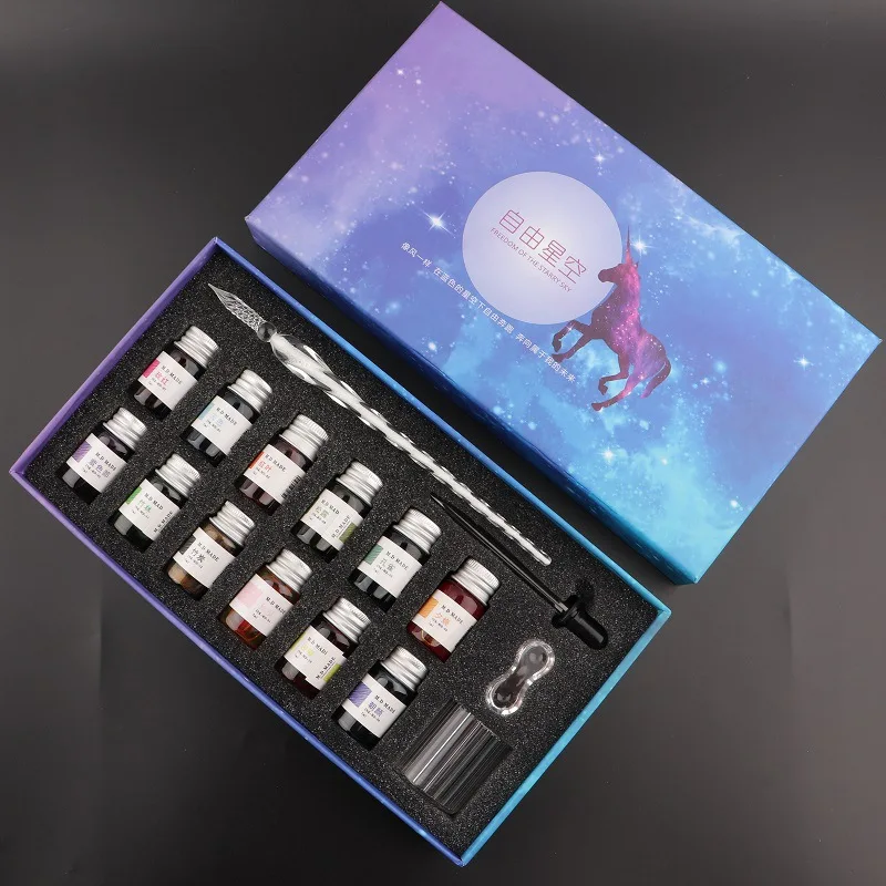 New 3pcs Handmade Rainbow Glass Dip Pen Crystal Glass Pen Calligraphy Signature Pen