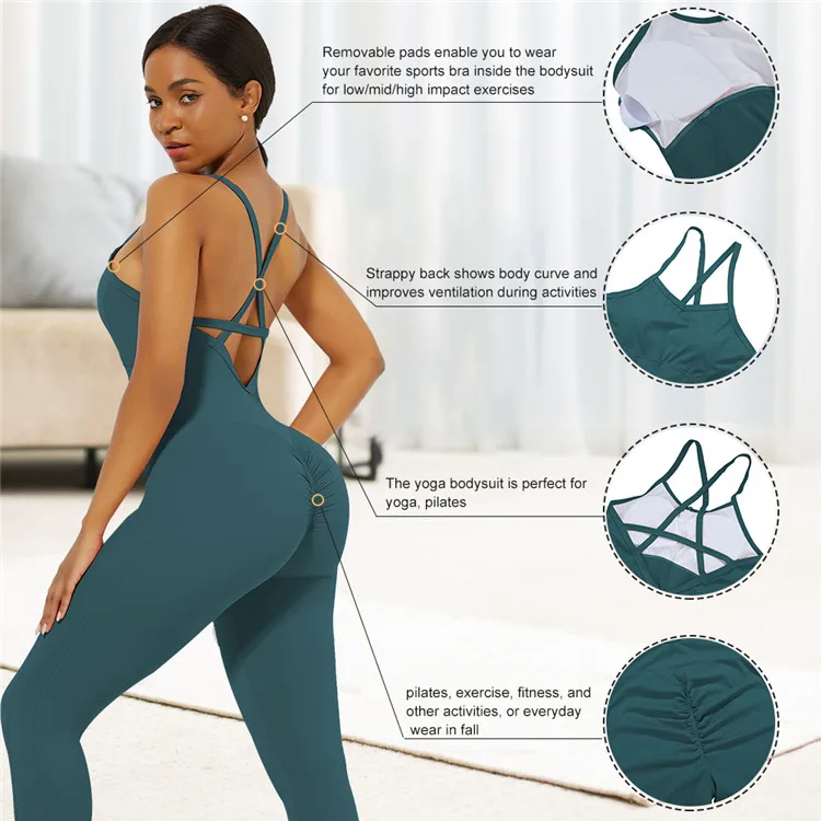 
Hot Sale Sexy Butt Lifter Fitness Set Women Bodycon Jumpsuit Workout Clothing 
