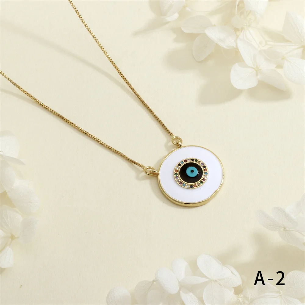 Iced Out Cubic Zirconia Zircon Blue Evil Eyes Pendant Necklace Colorful Enamel Devil Eye Gold Plated Necklaces