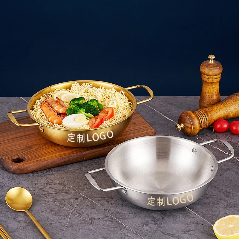 Korean Stainless Steel Ramen Soup Pot Double Ears Golden Seafood Dry Pot