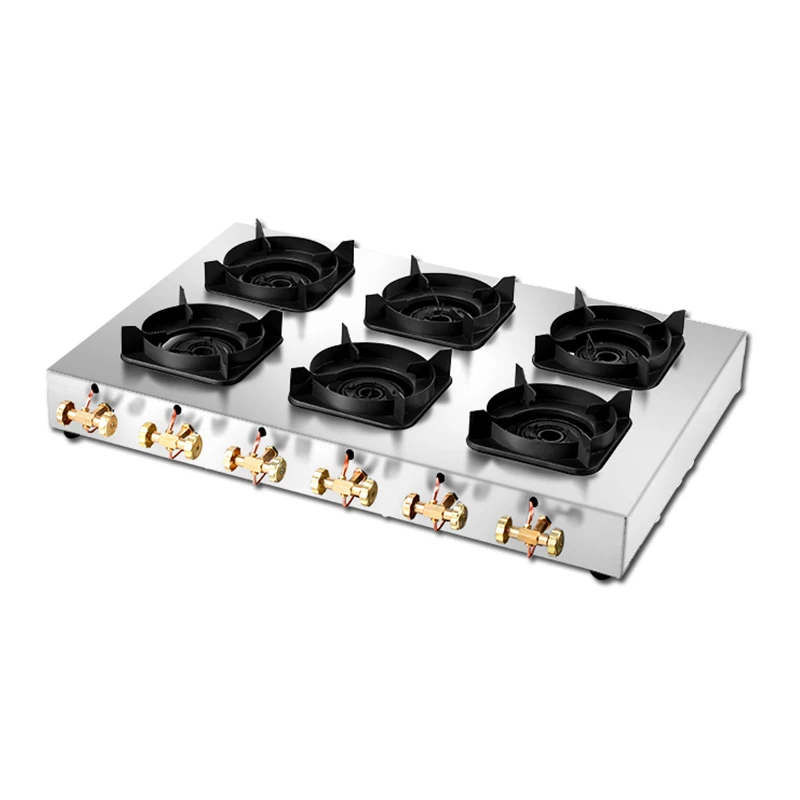 Коммерческая кухонная газовая горелка с 6 горелками и высоким давлением, промышленная горелка сжиженного углеводородного газа, газовая плита