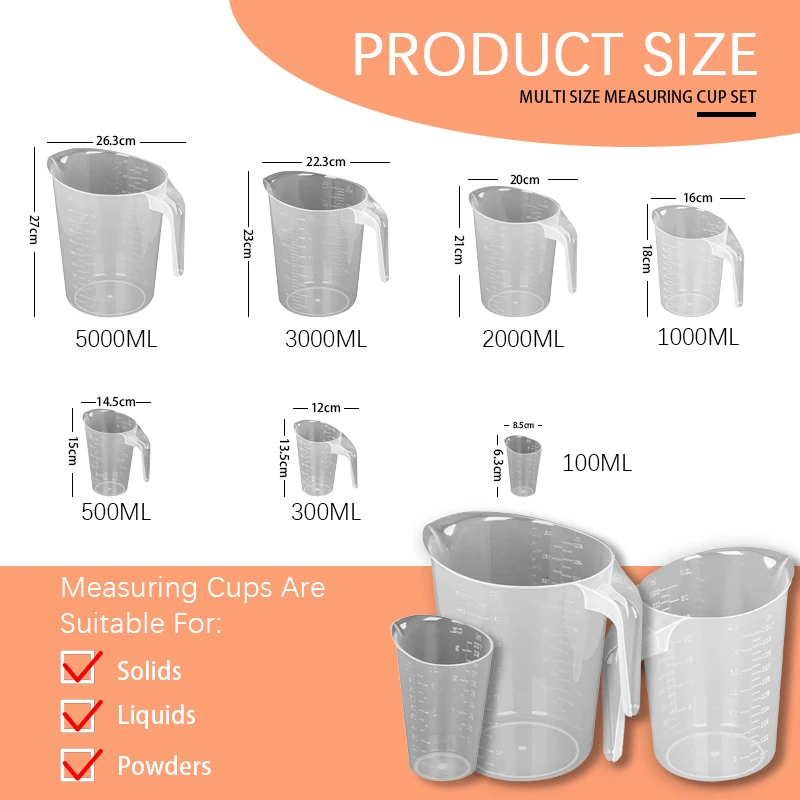 Hot Sale Sustainable Clear Digital Food Water Measure Tool Set Plastic Measuring Cups Jug For Hotel Bar Kitchen