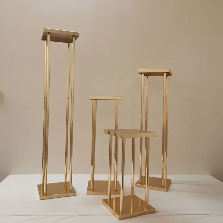Metal Square Frame Tall Gold Rectangle Flower Vases Stand For Wedding Event Stage Walkway Table Centerpiece Decoration Props