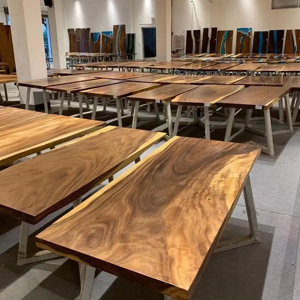 Hot Sale Modern Live Edge Slab Acacia Solid Walnut Wood Restaurant Dining Table