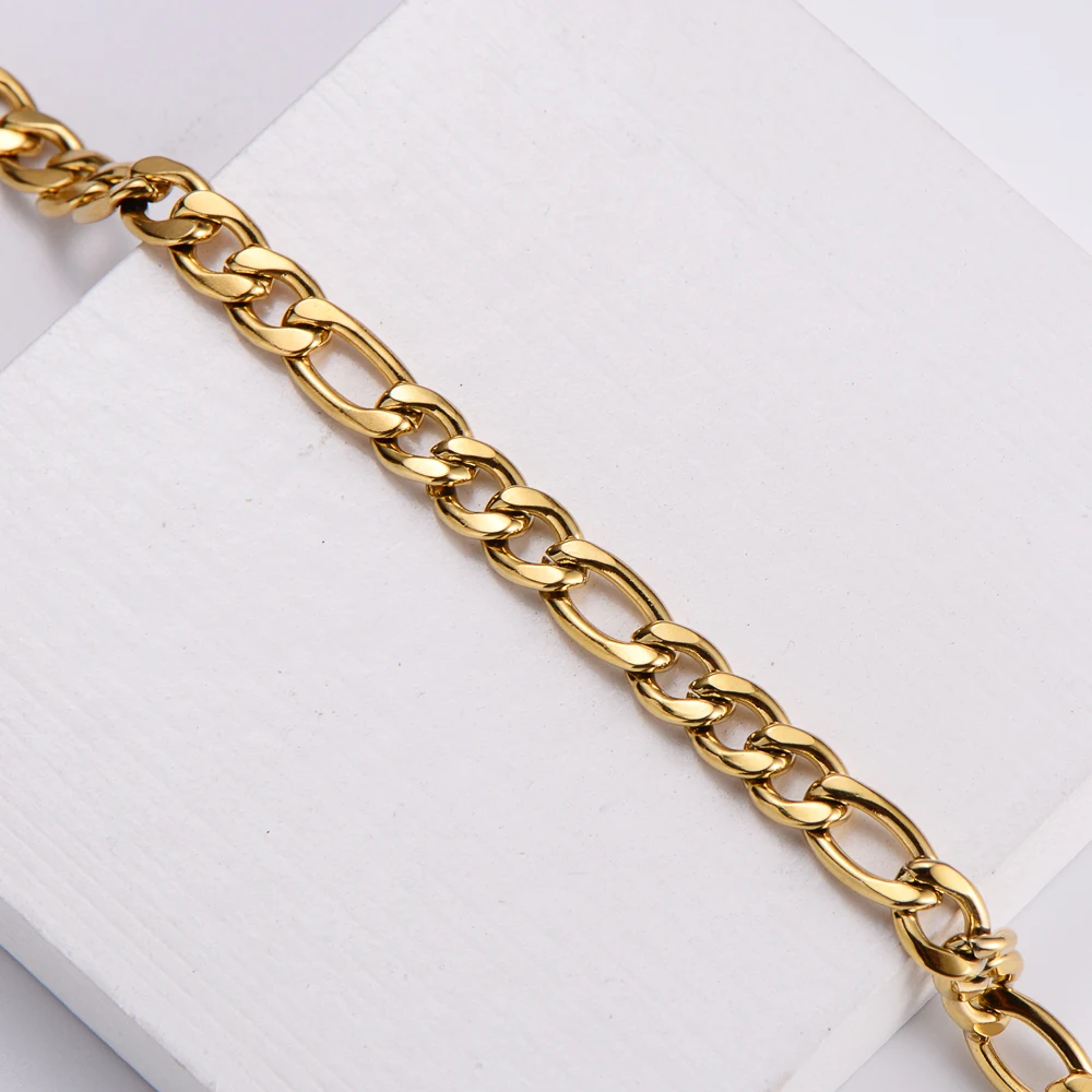 Fashion Jewellery Figaro Link Chain Cuban Men Women Unisex Stainless Steel Gold Bracelet