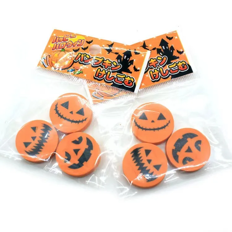 Wholesale Custom Personalized Halloween School Office PVC Round Pumpkin Printed Plastic Erasers for Kids
