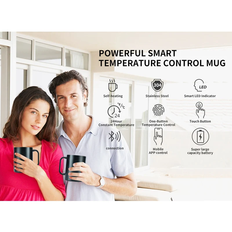 Gift promotion group buying No minimum order quantity Self Heating Electric Mug Vacuum  Modern Smart Mug with Bluetooth