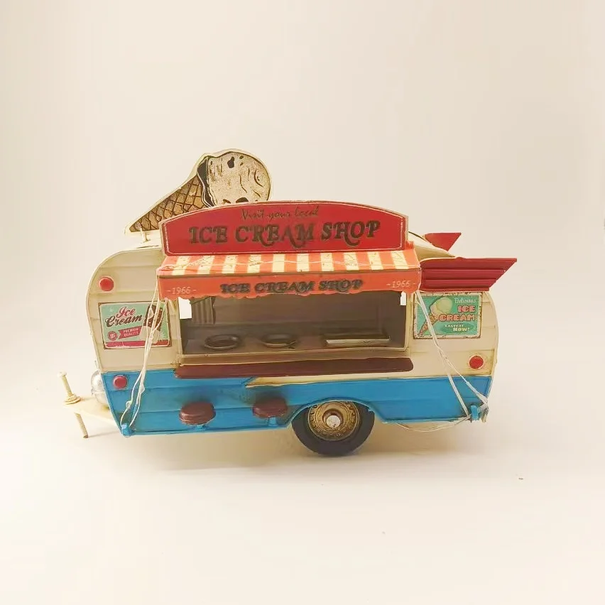2024 Hot Vintage Metal Ice Cream Bus for Furniture Decoration and Tourist Souvenirs