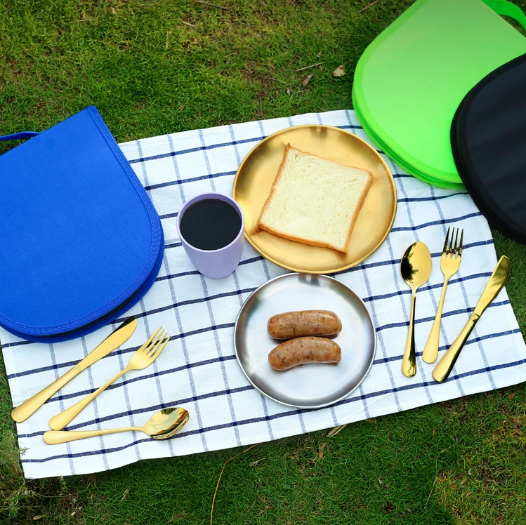 Travel Silverware Set Spoon Fork Knife Plate for 2 People Camping Utensils for Eating Portable Cutlery Set