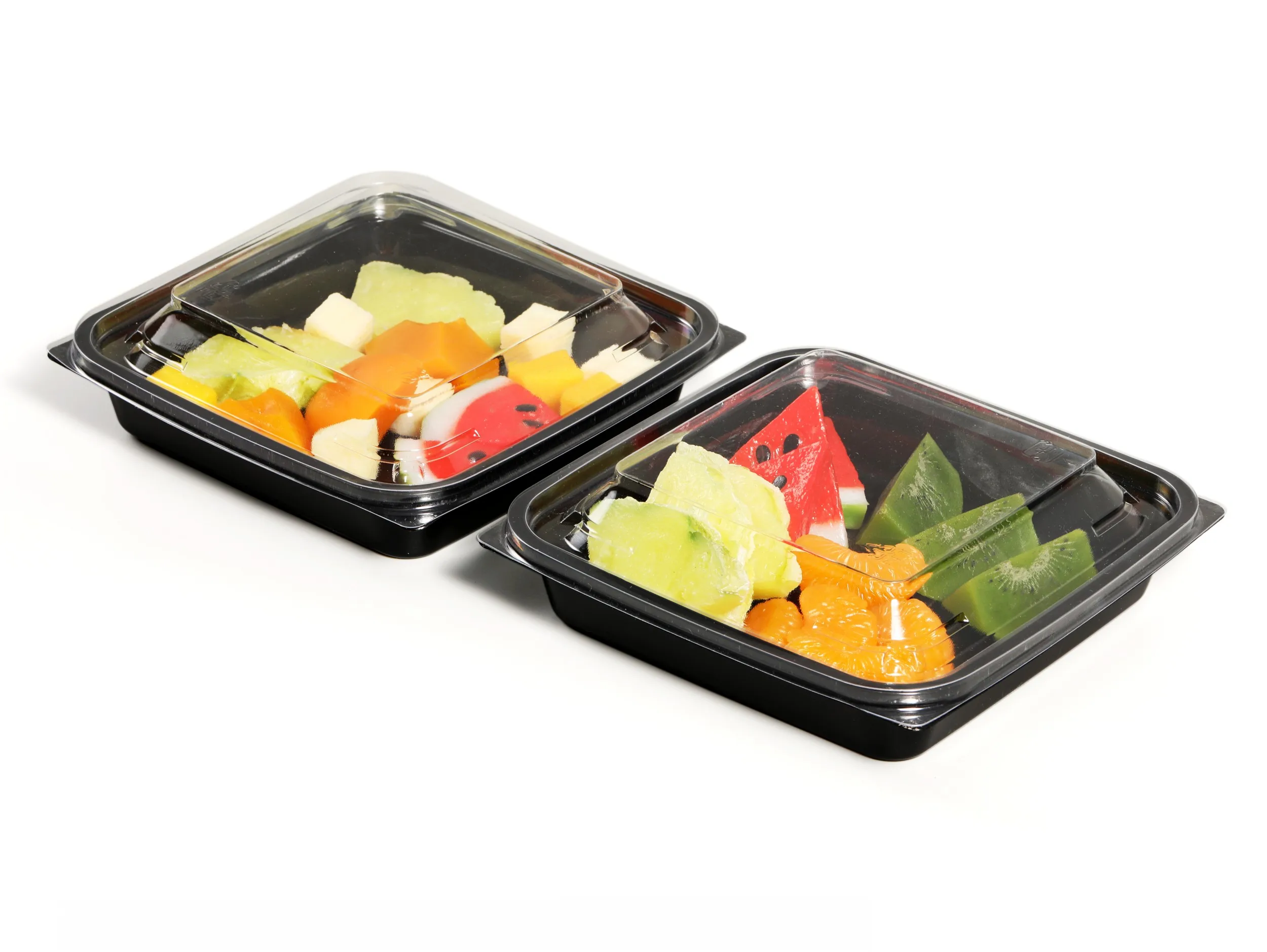 Wholesale Disposable Fruit Salads Packaging Box Clear PET Plastic Square Box Snack Tray With Transparent Lid