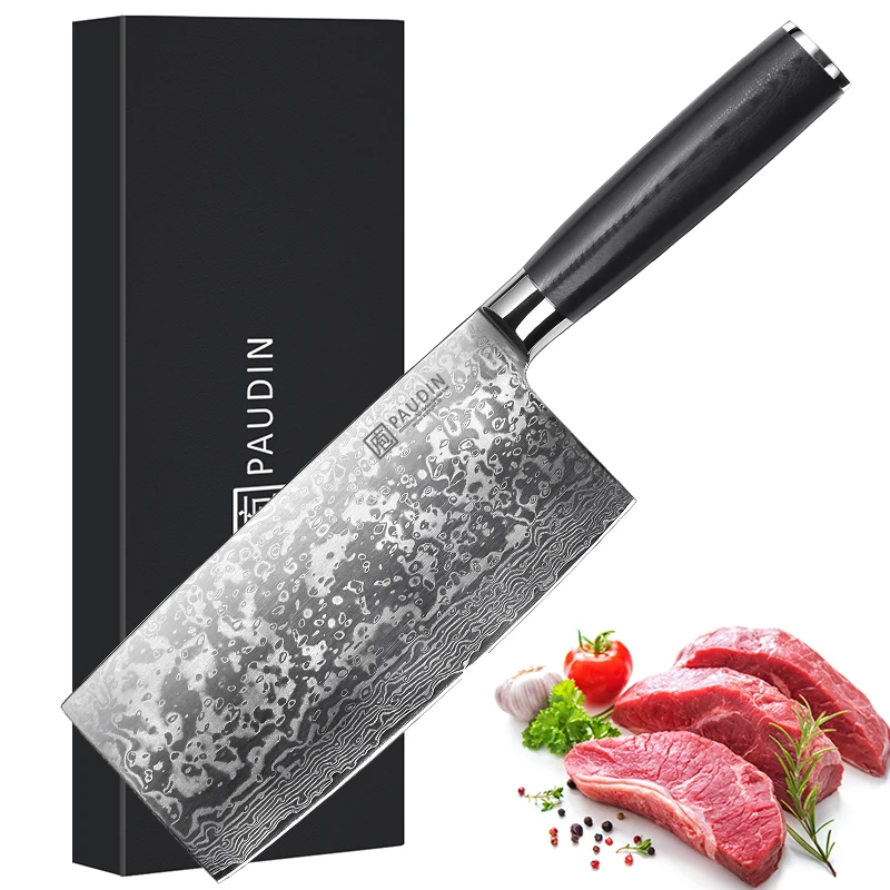 High Quality 7 Inch Big Cleaver Knife With VG10 67-layer Damascus Blade With Black G10 Handle Kitchen Chef Knife